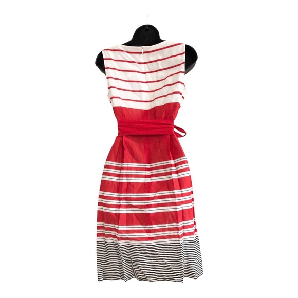 Anne Klein red black white colorblock belted fit & flare sleeveless dress size 2 - Picture 12 of 16